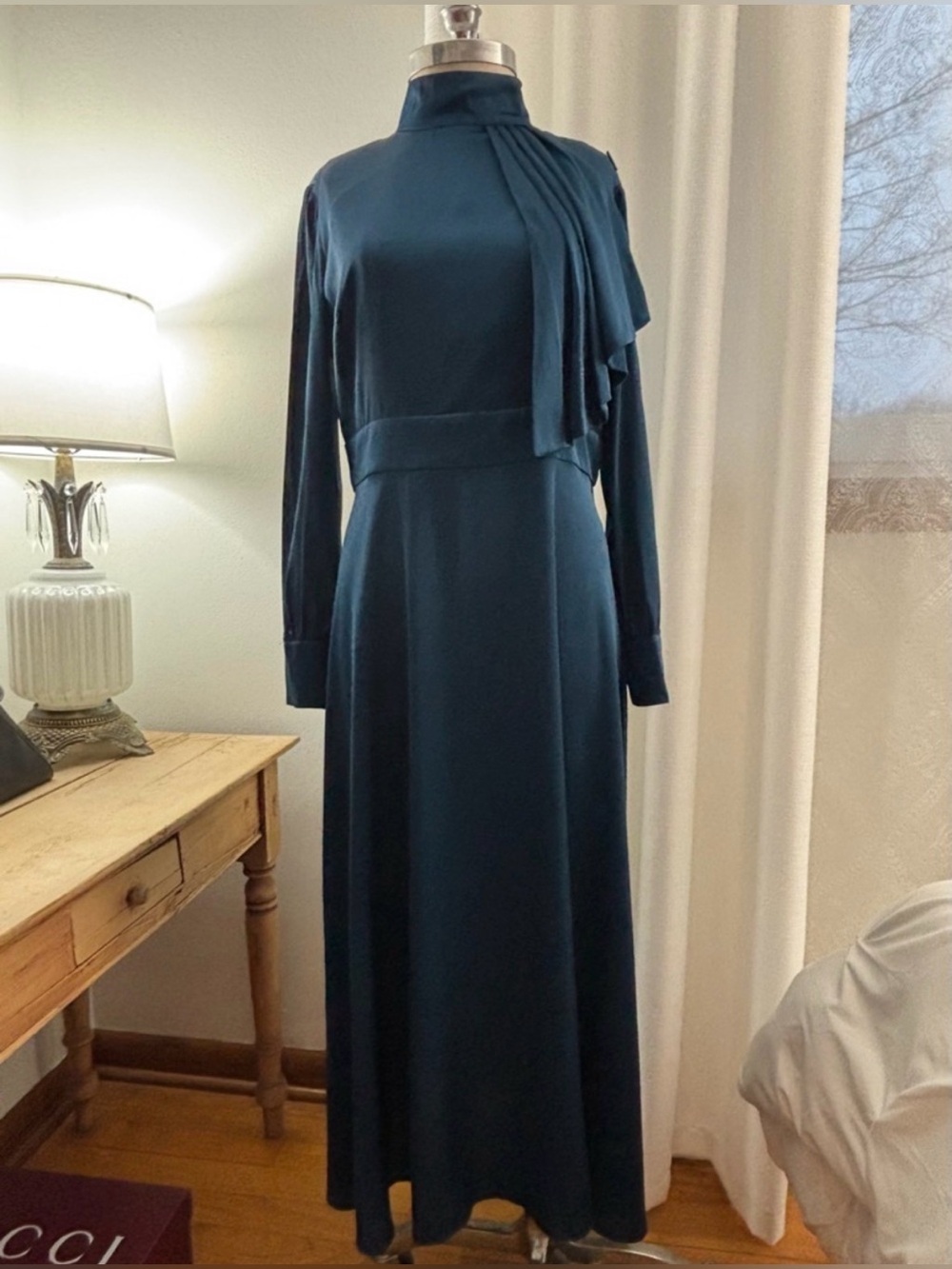 Alexia Admor Brooklyn Dress Long Sleeve Hogh Neck Midi Modest Deep Teal 8 Med